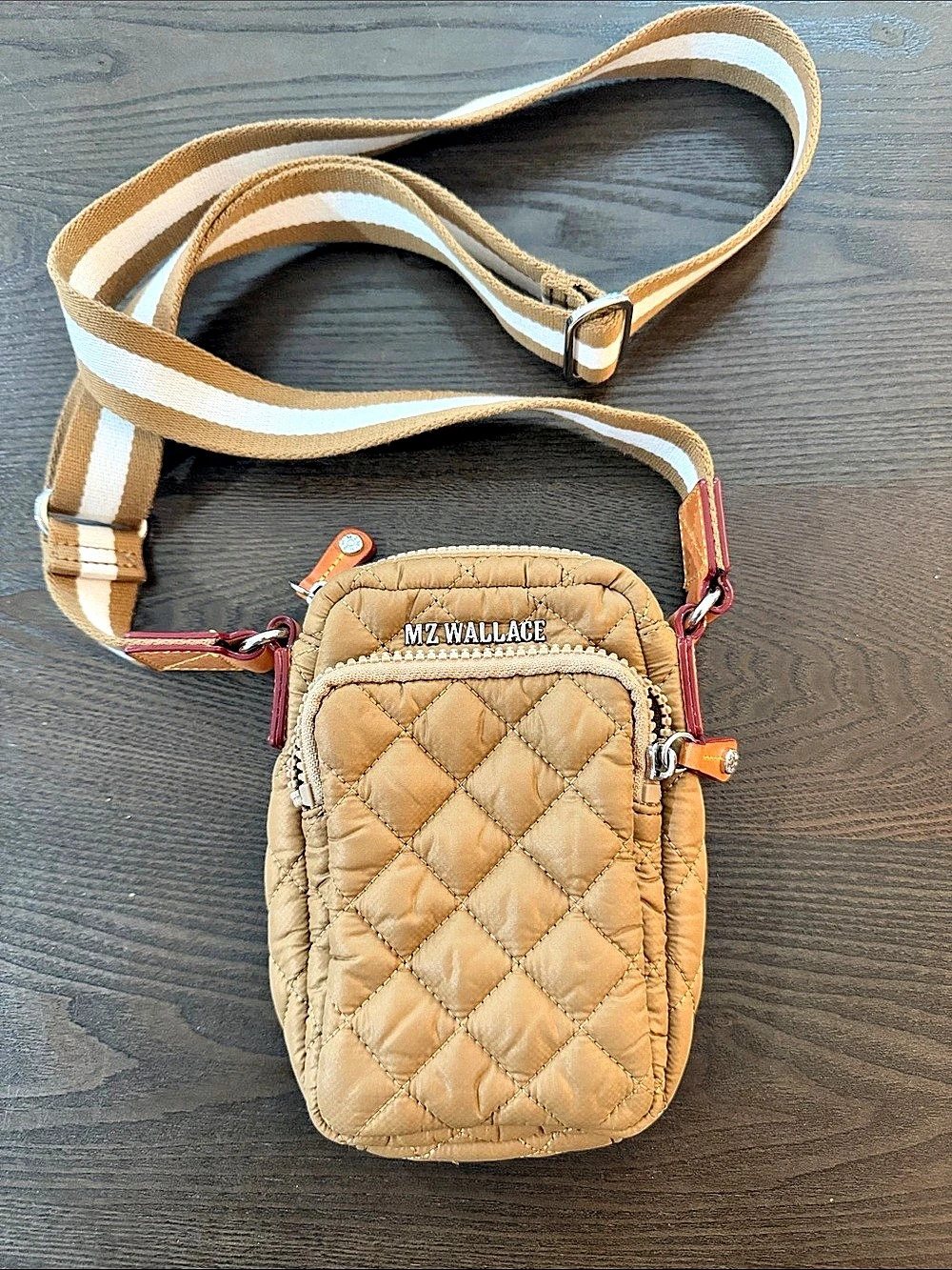 MZ WALLACE Micro Crosby Sling Crossbody Bag Brown & White